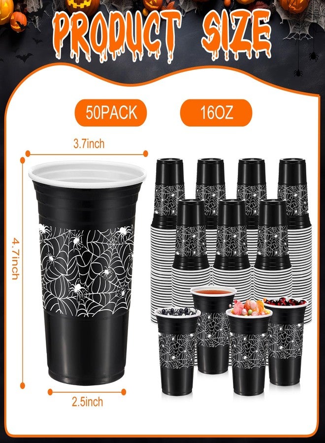 Jingmore 50 Pcs Halloween Plastic Cups, 16 oz Black Disposable Cups for Hot Cold Drinks, Party Decoration Supplies and Favors - Image 3